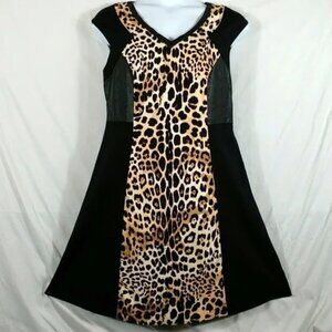 Lane Bryant Dress Women's Black Gold Leopard Print Faux Leather Plus Size 14